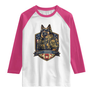 Tactical K9 German Shepherd Dog Raglan Shirt Loyalty Courage Duty Patriotic Flag Gift