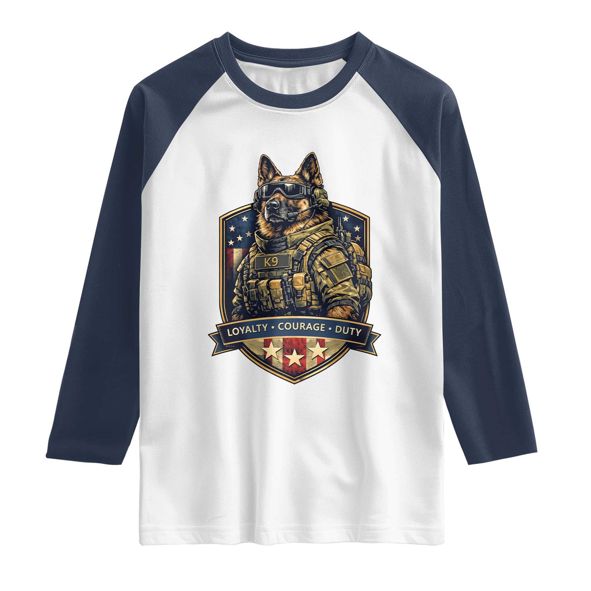 Tactical K9 German Shepherd Dog Raglan Shirt Loyalty Courage Duty Patriotic Flag Gift
