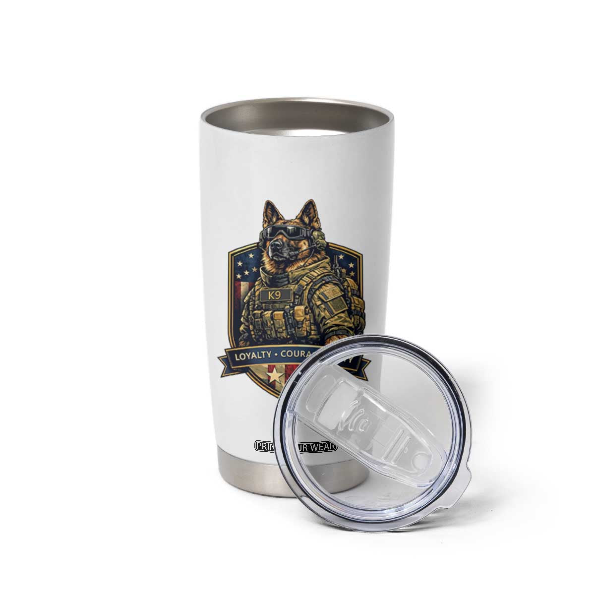 Tactical K9 German Shepherd Dog Tumbler Cup Loyalty Courage Duty Patriotic Flag Gift
