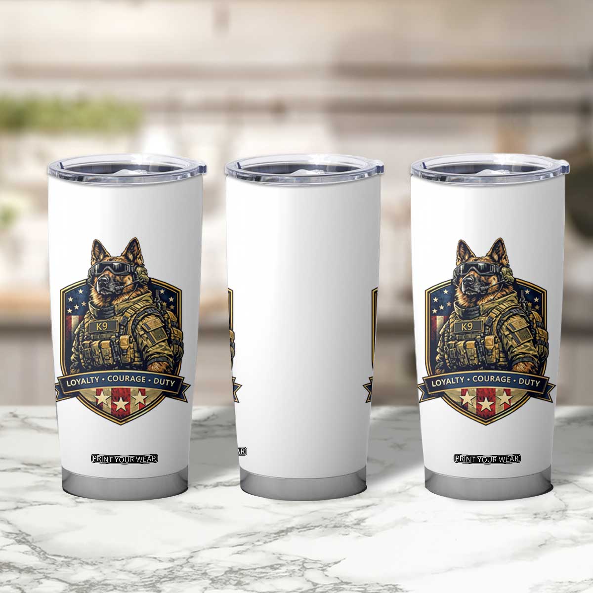 Tactical K9 German Shepherd Dog Tumbler Cup Loyalty Courage Duty Patriotic Flag Gift