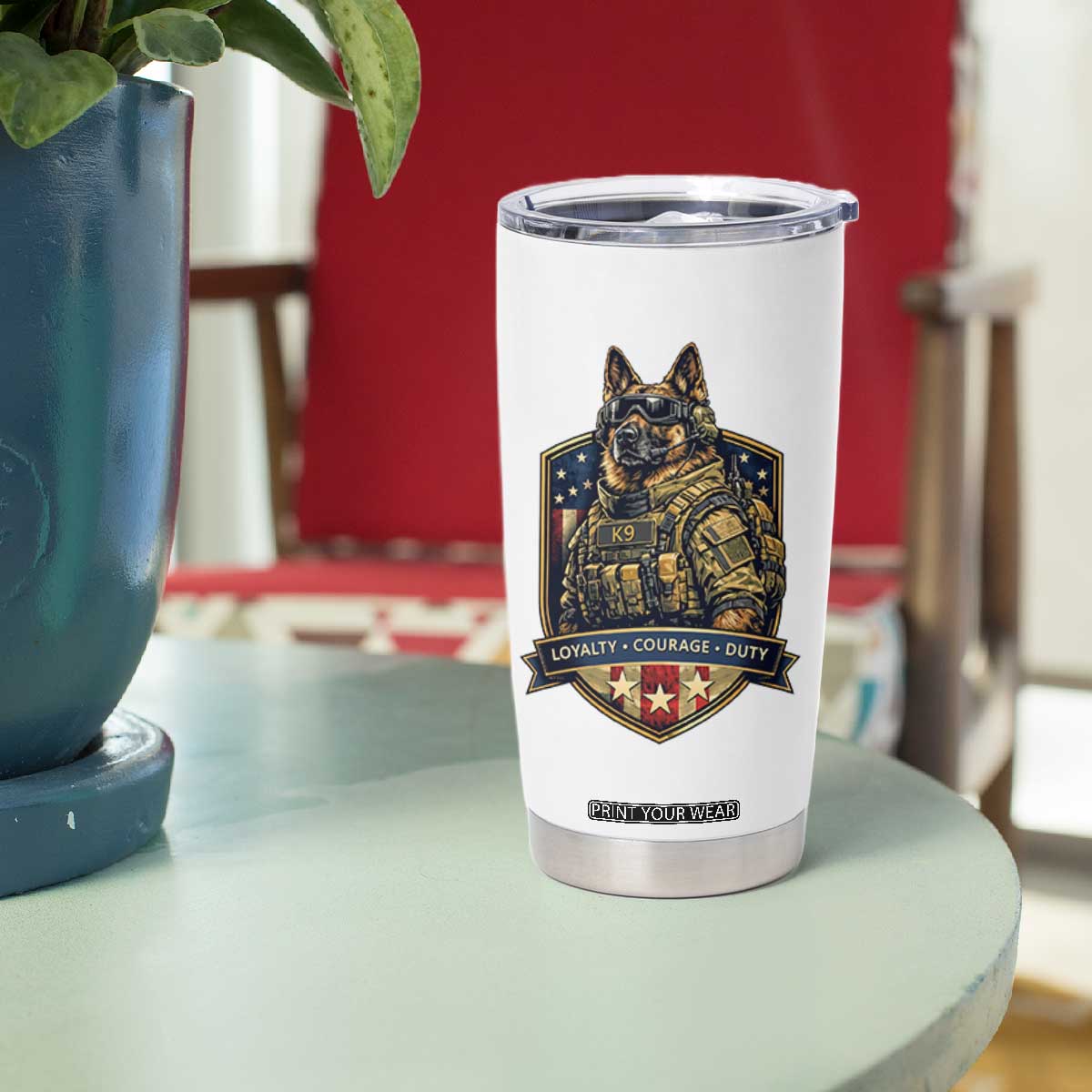 Tactical K9 German Shepherd Dog Tumbler Cup Loyalty Courage Duty Patriotic Flag Gift