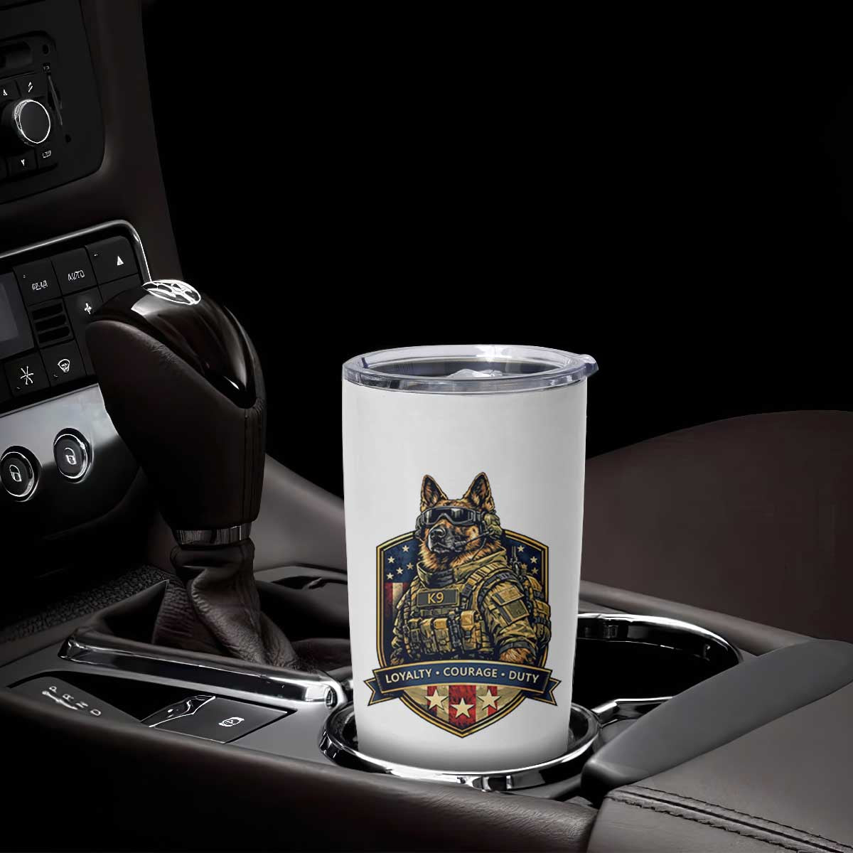 Tactical K9 German Shepherd Dog Tumbler Cup Loyalty Courage Duty Patriotic Flag Gift