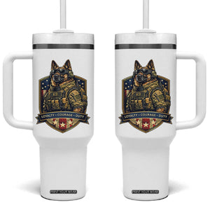 Tactical K9 German Shepherd Dog Tumbler With Handle Loyalty Courage Duty Patriotic Flag Gift