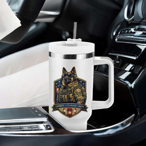 Tactical K9 German Shepherd Dog Tumbler With Handle Loyalty Courage Duty Patriotic Flag Gift