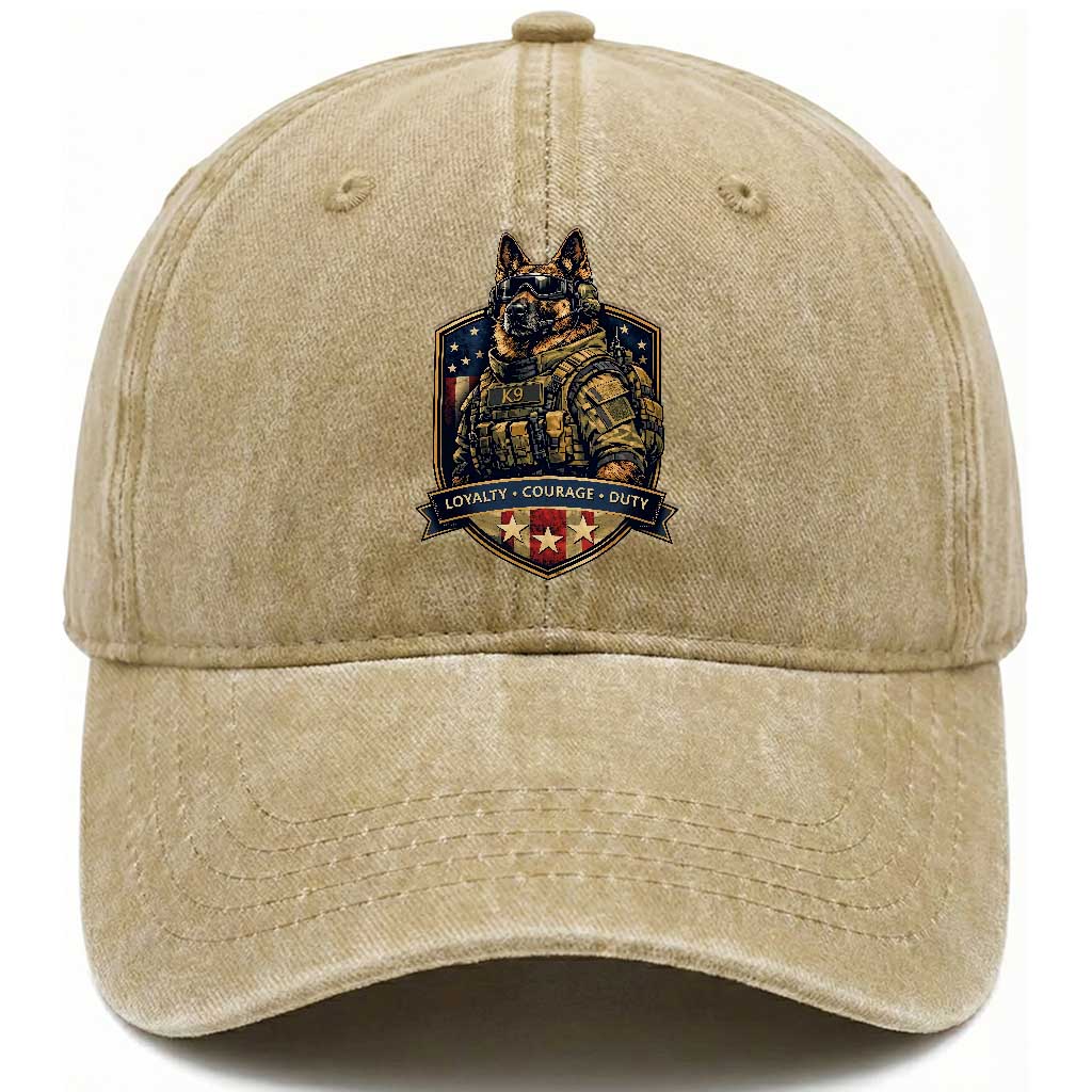 Tactical K9 German Shepherd Dog Washed Cotton Baseball Cap Loyalty Courage Duty Patriotic Flag Gift