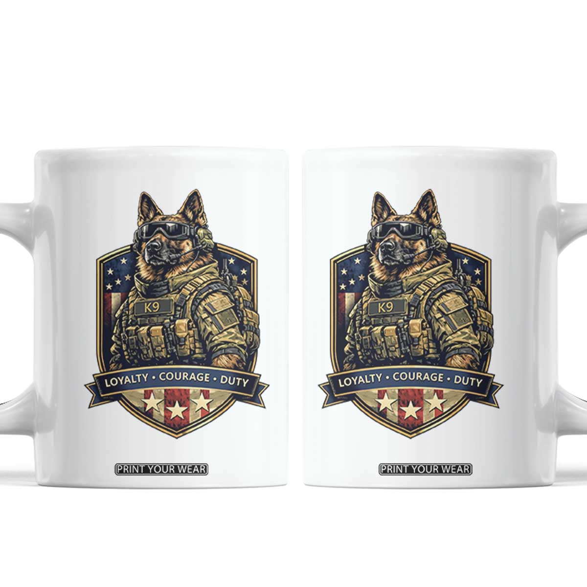 Tactical K9 German Shepherd Dog Coffee Mug Loyalty Courage Duty Patriotic Flag Gift
