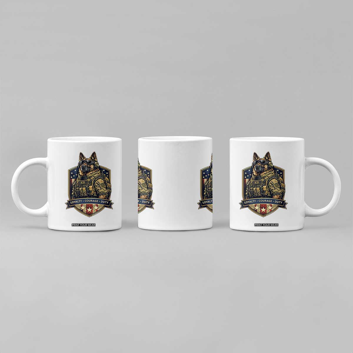 Tactical K9 German Shepherd Dog Coffee Mug Loyalty Courage Duty Patriotic Flag Gift