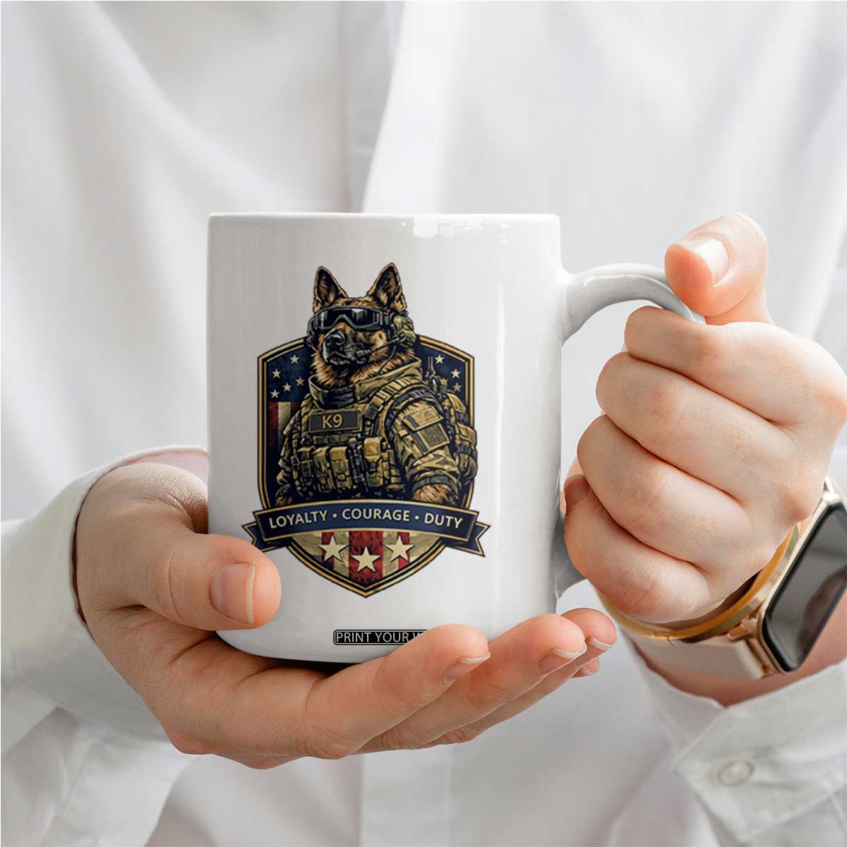 Tactical K9 German Shepherd Dog Coffee Mug Loyalty Courage Duty Patriotic Flag Gift