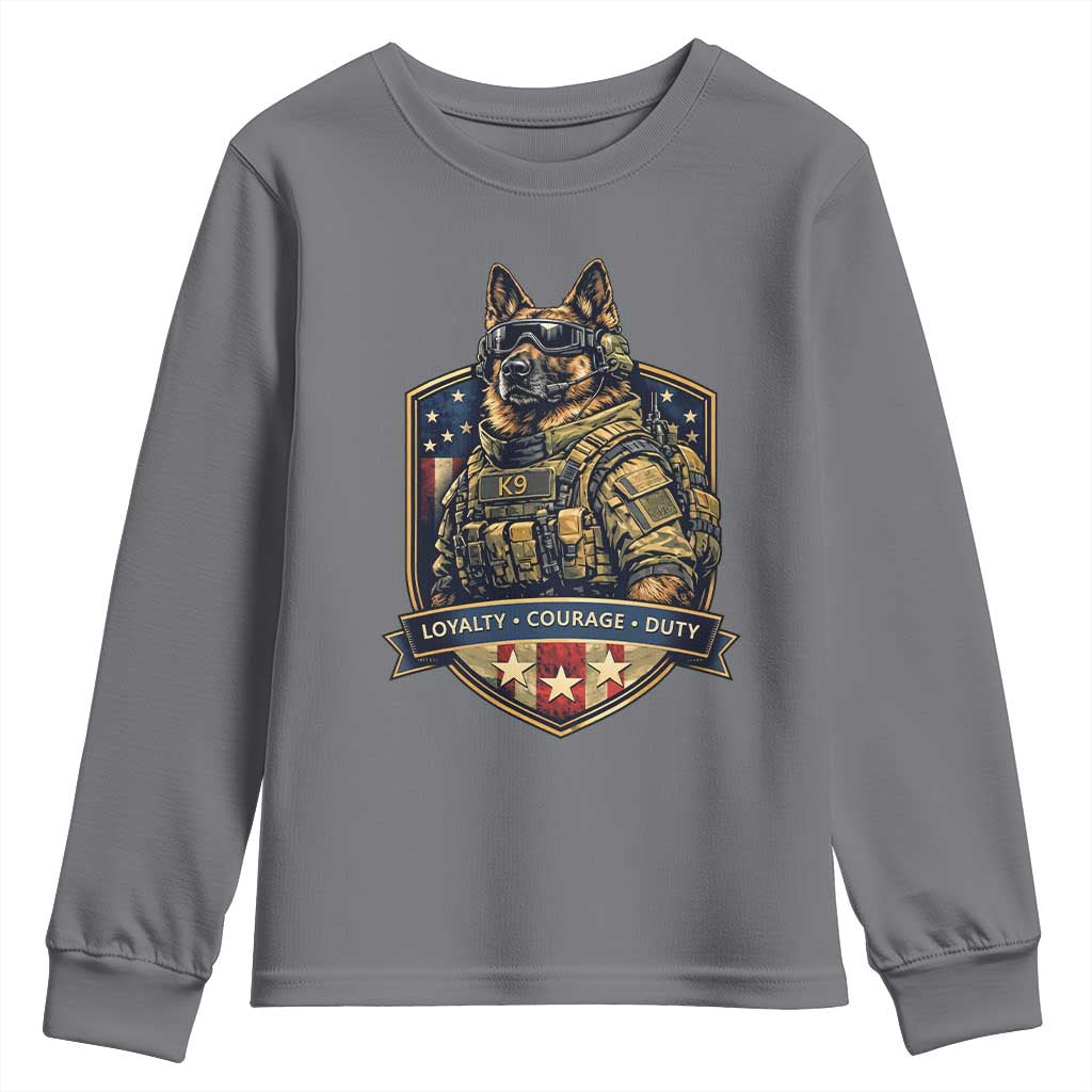 Tactical K9 German Shepherd Dog Youth Sweatshirt Loyalty Courage Duty Patriotic Flag Gift