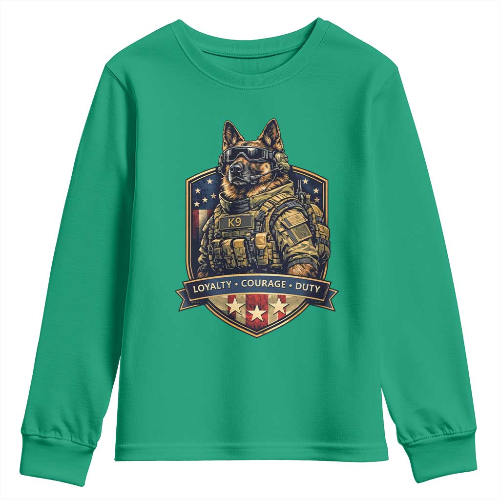 Tactical K9 German Shepherd Dog Youth Sweatshirt Loyalty Courage Duty Patriotic Flag Gift
