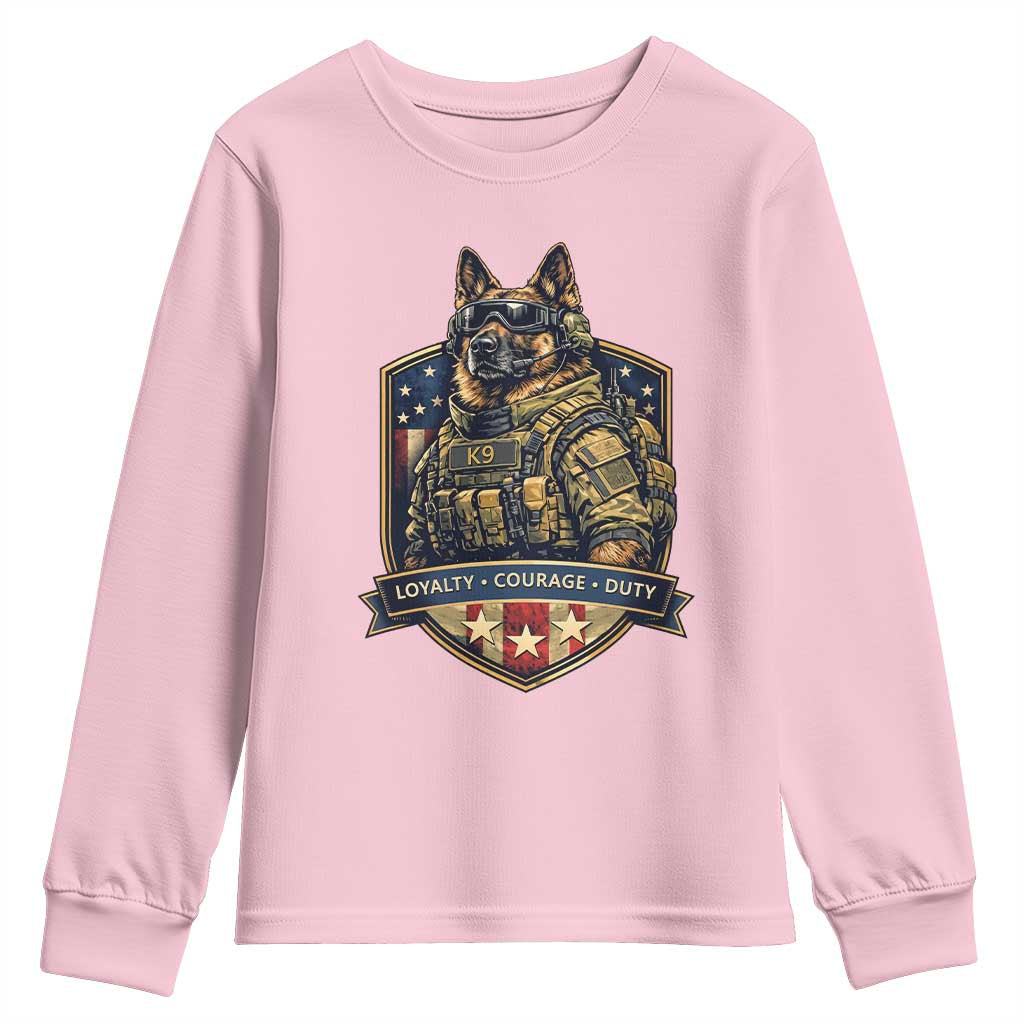 Tactical K9 German Shepherd Dog Youth Sweatshirt Loyalty Courage Duty Patriotic Flag Gift