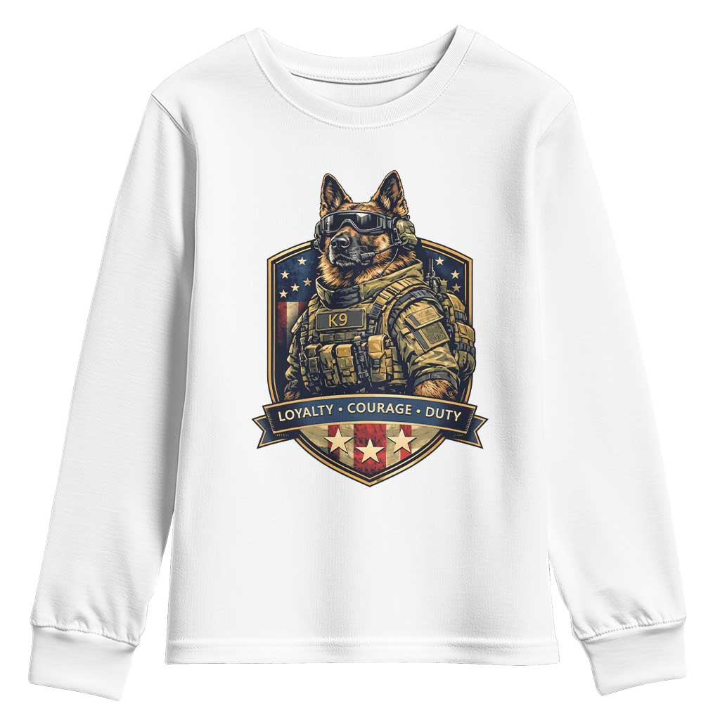 Tactical K9 German Shepherd Dog Youth Sweatshirt Loyalty Courage Duty Patriotic Flag Gift