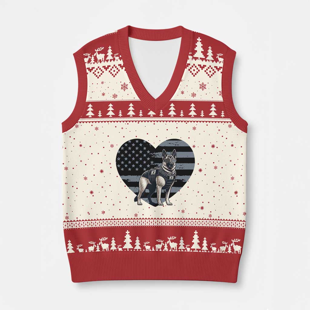 German Shepherd K9 Tactical Dog V-Neck Knit Sweater Vest Patriotic Police K9 Law Enforcement Gift