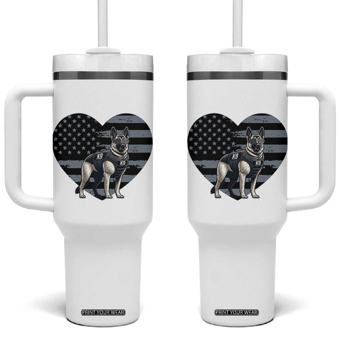 German Shepherd K9 Tactical Dog Tumbler With Handle Patriotic Police K9 Law Enforcement Gift
