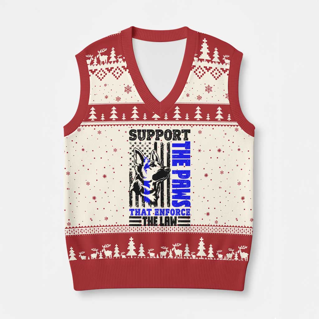 German Shepherd K9 Police Dog Gift V-Neck Knit Sweater Vest Support The Paws That Enforce The Law