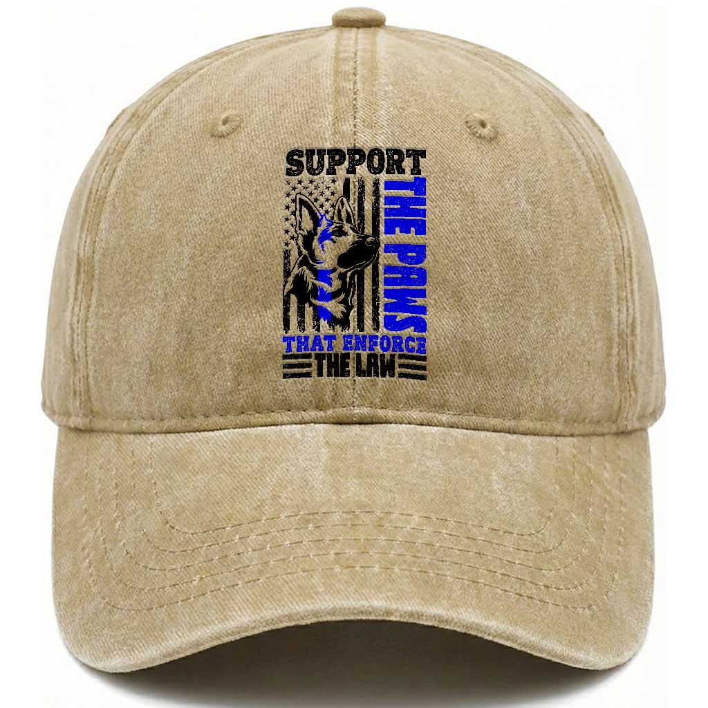 German Shepherd K9 Police Dog Gift Washed Cotton Baseball Cap Support The Paws That Enforce The Law