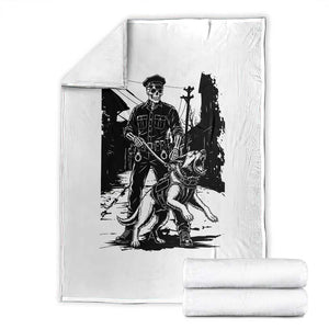 Skeleton Cop K9 German Shepherd Dog Throw Blanket Dark Alley Spooky Law Enforcement Gift