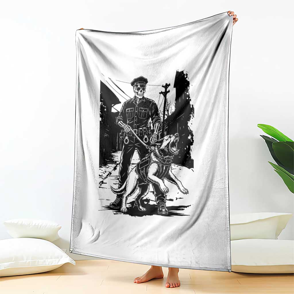 Skeleton Cop K9 German Shepherd Dog Throw Blanket Dark Alley Spooky Law Enforcement Gift