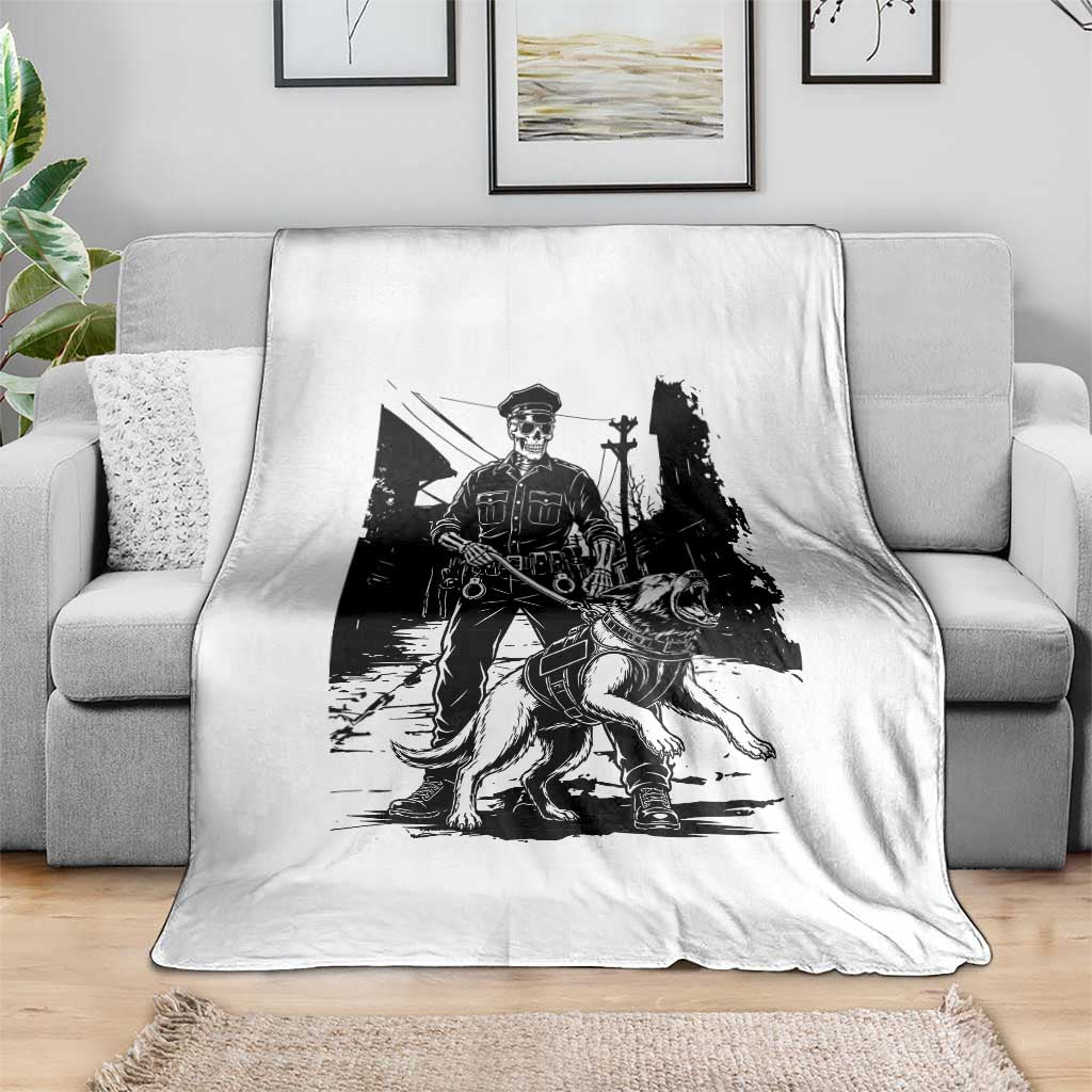 Skeleton Cop K9 German Shepherd Dog Throw Blanket Dark Alley Spooky Law Enforcement Gift