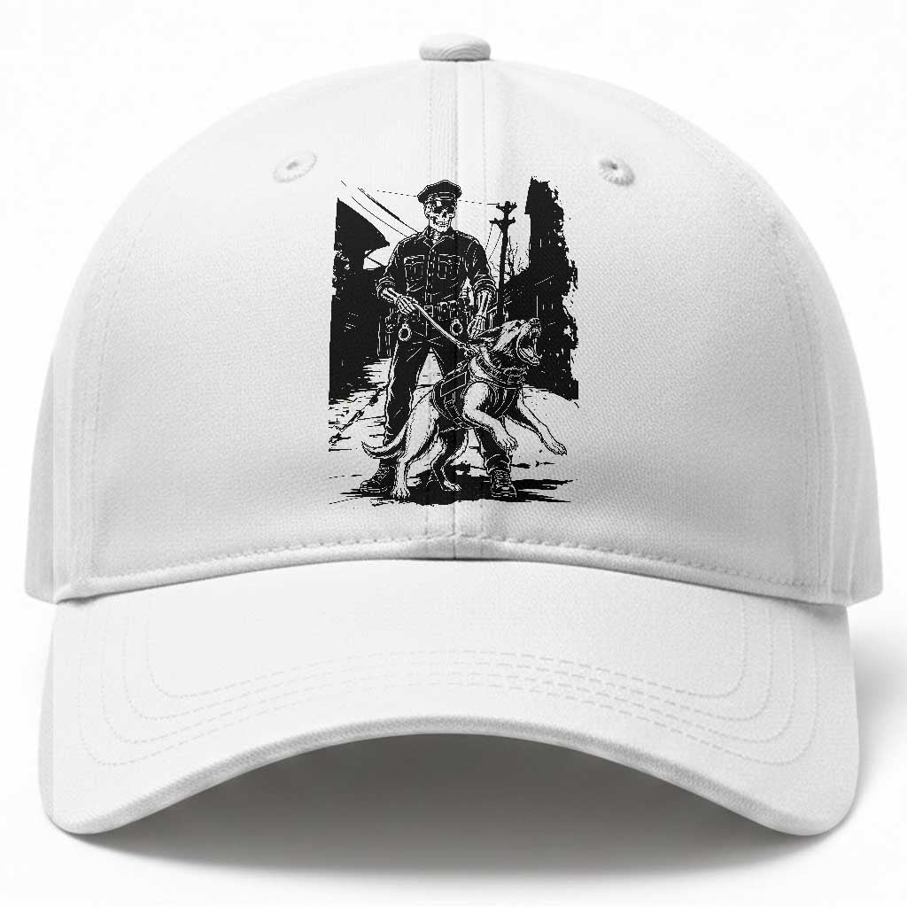 Skeleton Cop K9 German Shepherd Dog Baseball Cap Dark Alley Spooky Law Enforcement Gift