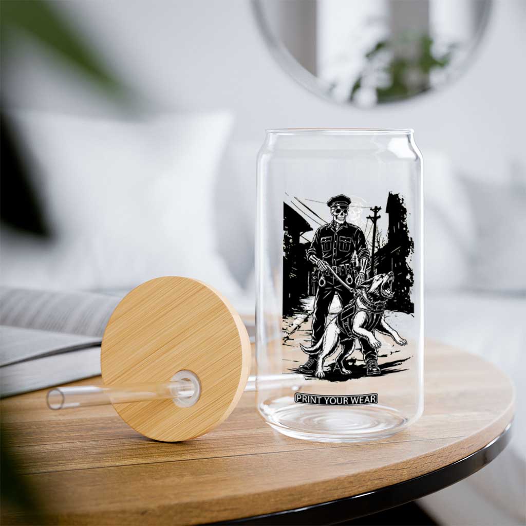 Skeleton Cop K9 German Shepherd Dog Glass Can Dark Alley Spooky Law Enforcement Gift