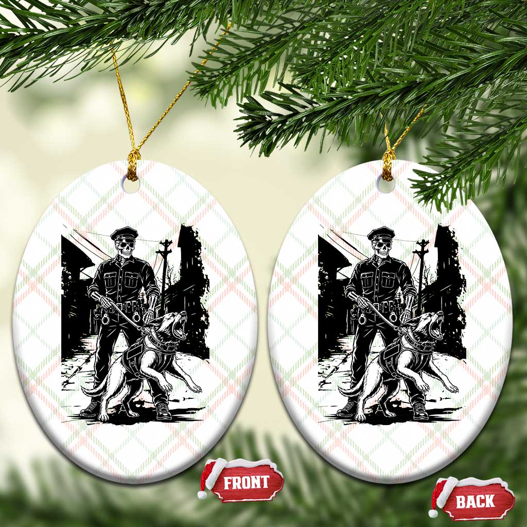 Skeleton Cop K9 German Shepherd Dog Ceramic Ornament Dark Alley Spooky Law Enforcement Gift