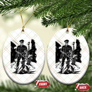 Skeleton Cop K9 German Shepherd Dog Ceramic Ornament Dark Alley Spooky Law Enforcement Gift