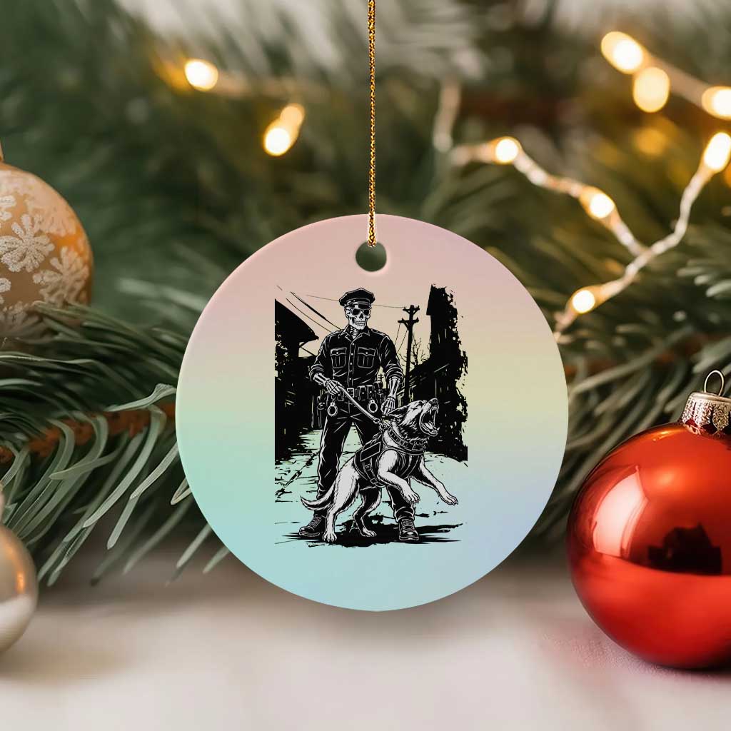 Skeleton Cop K9 German Shepherd Dog Ceramic Ornament Dark Alley Spooky Law Enforcement Gift