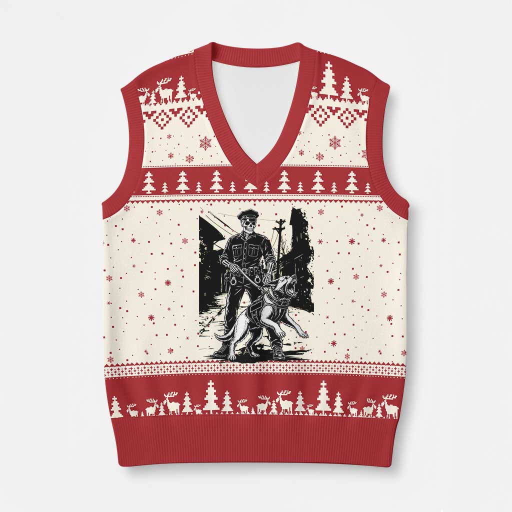 Skeleton Cop K9 German Shepherd Dog V-Neck Knit Sweater Vest Dark Alley Spooky Law Enforcement Gift