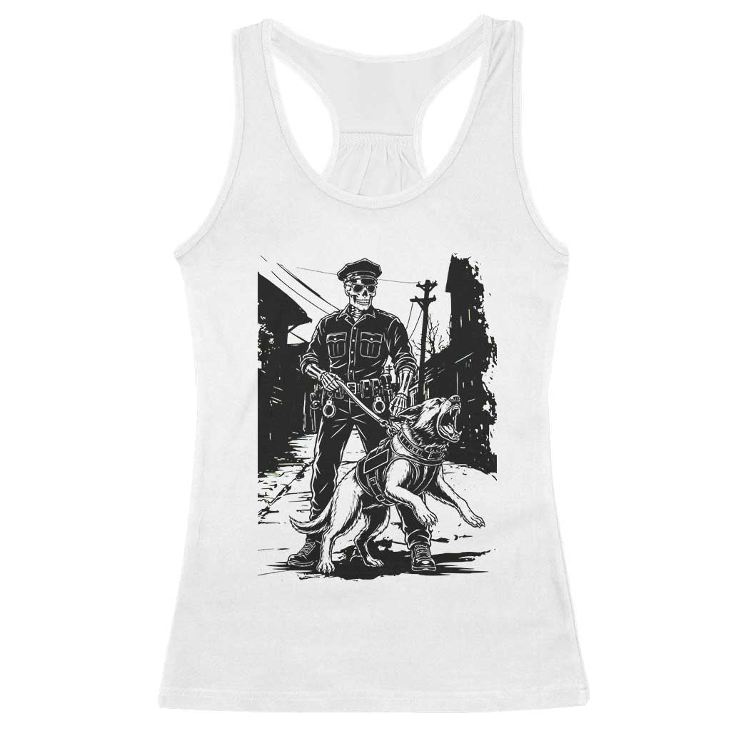 Skeleton Cop K9 German Shepherd Dog Racerback Tank Top Dark Alley Spooky Law Enforcement Gift