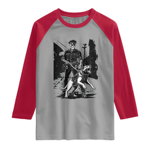 Skeleton Cop K9 German Shepherd Dog Raglan Shirt Dark Alley Spooky Law Enforcement Gift