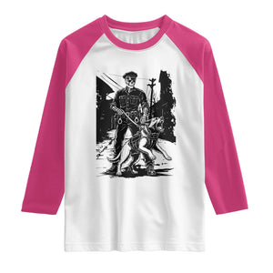 Skeleton Cop K9 German Shepherd Dog Raglan Shirt Dark Alley Spooky Law Enforcement Gift