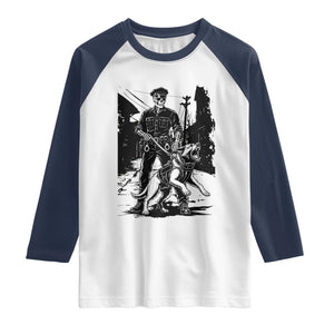 Skeleton Cop K9 German Shepherd Dog Raglan Shirt Dark Alley Spooky Law Enforcement Gift
