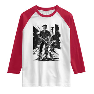 Skeleton Cop K9 German Shepherd Dog Raglan Shirt Dark Alley Spooky Law Enforcement Gift