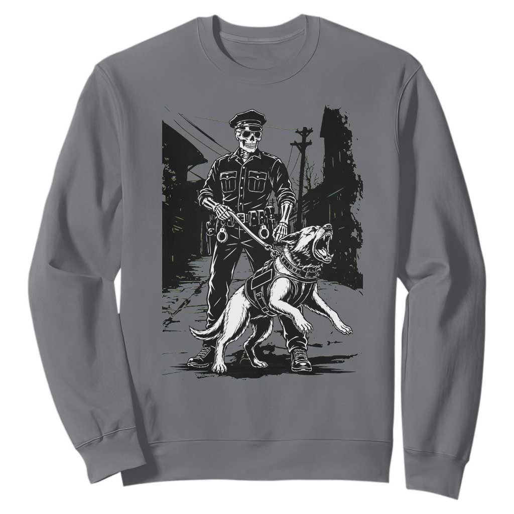 Skeleton Cop K9 German Shepherd Dog Sweatshirt Dark Alley Spooky Law Enforcement Gift