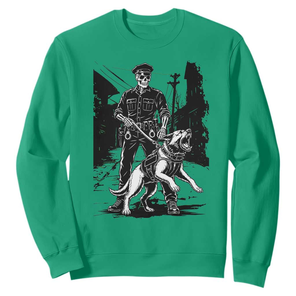 Skeleton Cop K9 German Shepherd Dog Sweatshirt Dark Alley Spooky Law Enforcement Gift