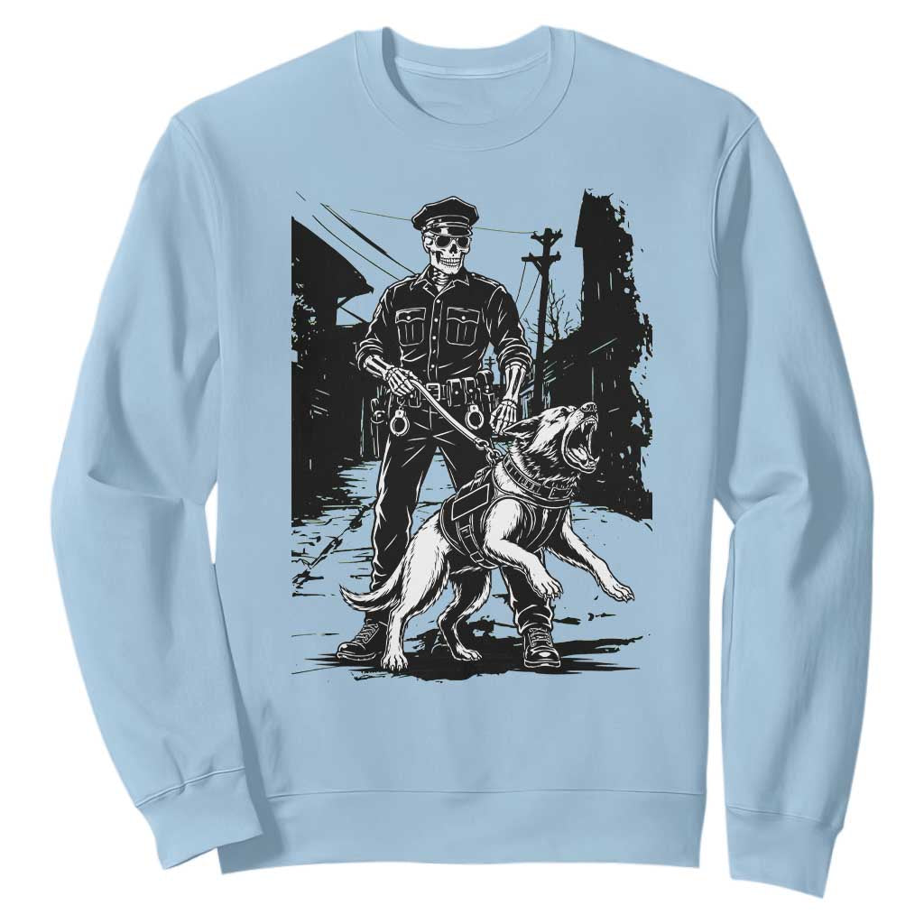 Skeleton Cop K9 German Shepherd Dog Sweatshirt Dark Alley Spooky Law Enforcement Gift