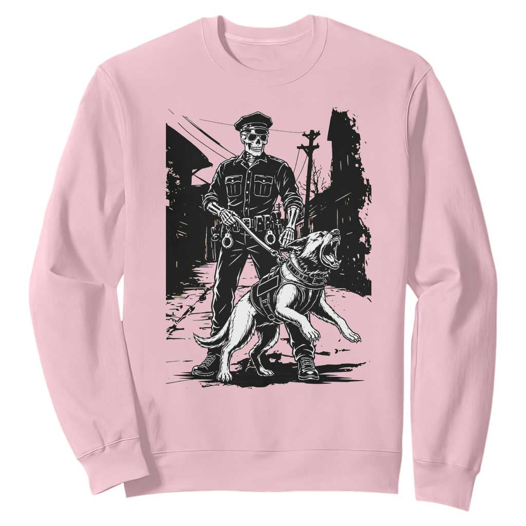 Skeleton Cop K9 German Shepherd Dog Sweatshirt Dark Alley Spooky Law Enforcement Gift