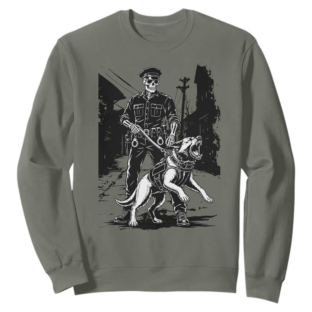 Skeleton Cop K9 German Shepherd Dog Sweatshirt Dark Alley Spooky Law Enforcement Gift