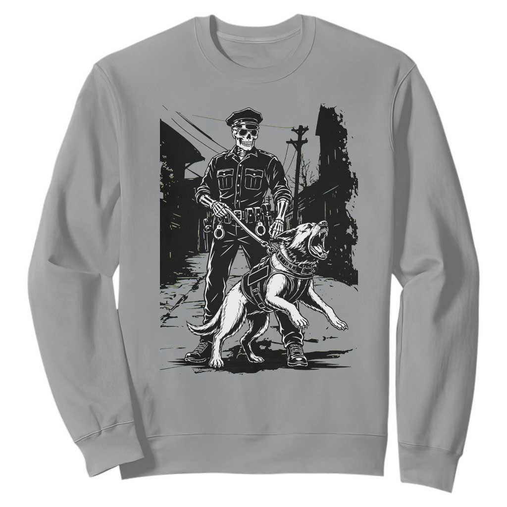 Skeleton Cop K9 German Shepherd Dog Sweatshirt Dark Alley Spooky Law Enforcement Gift