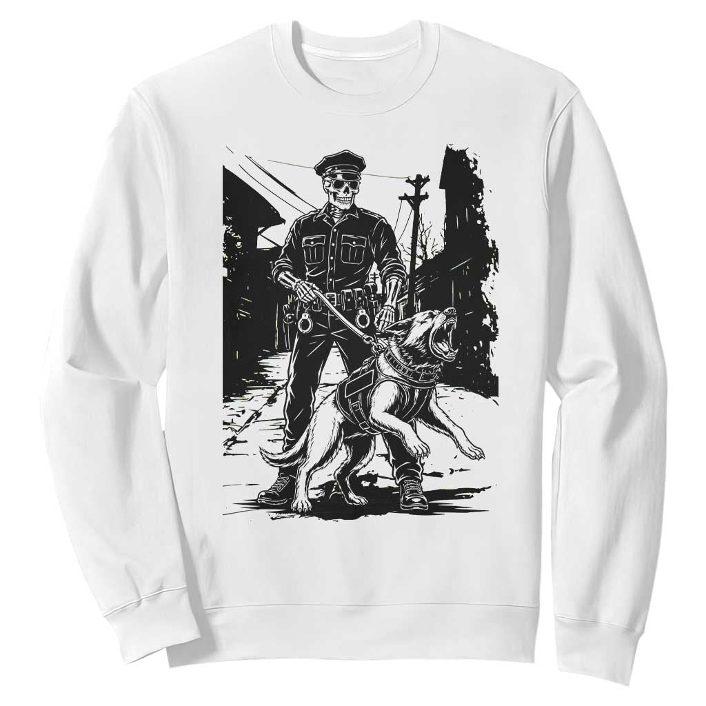 Skeleton Cop K9 German Shepherd Dog Sweatshirt Dark Alley Spooky Law Enforcement Gift