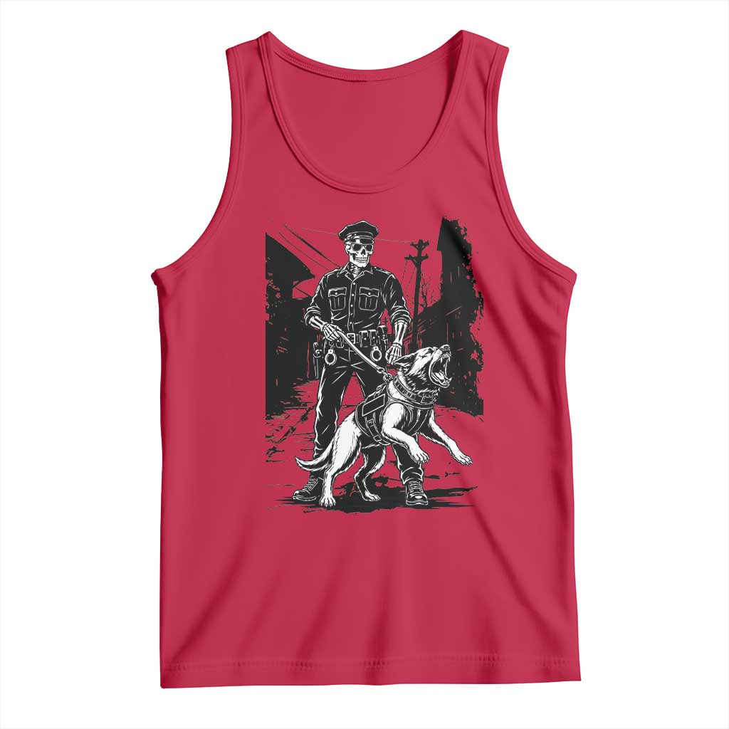 Skeleton Cop K9 German Shepherd Dog Tank Top Dark Alley Spooky Law Enforcement Gift