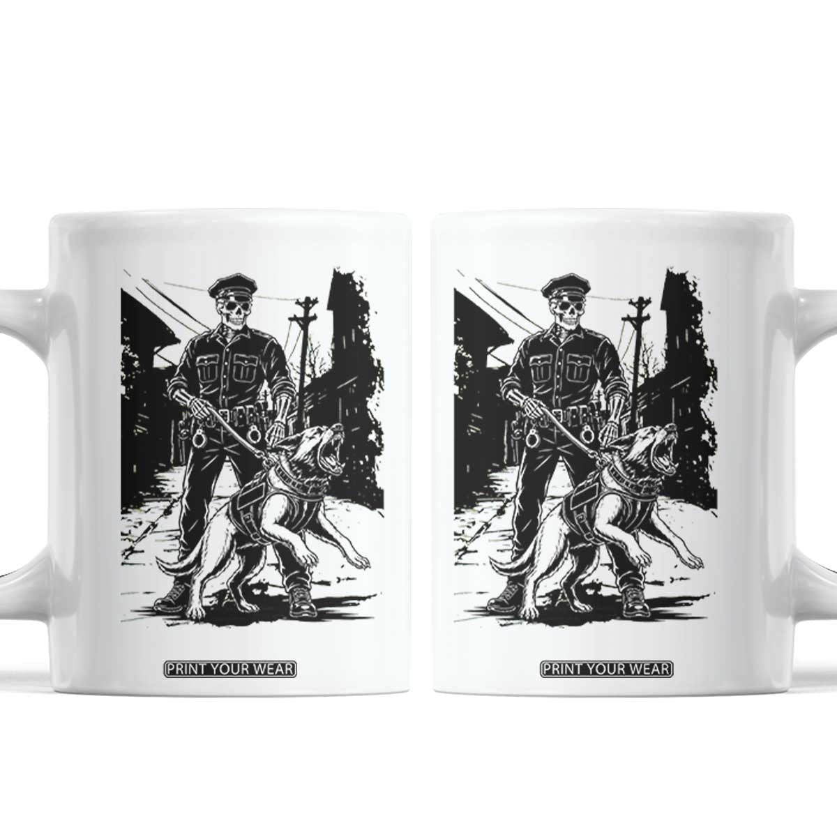 Skeleton Cop K9 German Shepherd Dog Coffee Mug Dark Alley Spooky Law Enforcement Gift