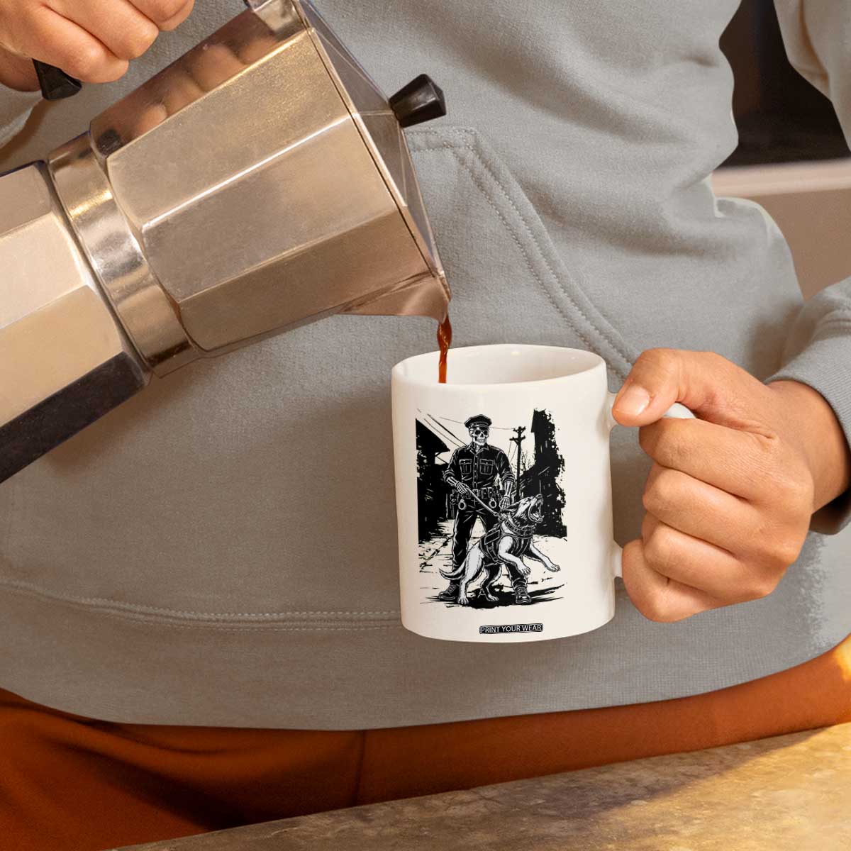 Skeleton Cop K9 German Shepherd Dog Coffee Mug Dark Alley Spooky Law Enforcement Gift