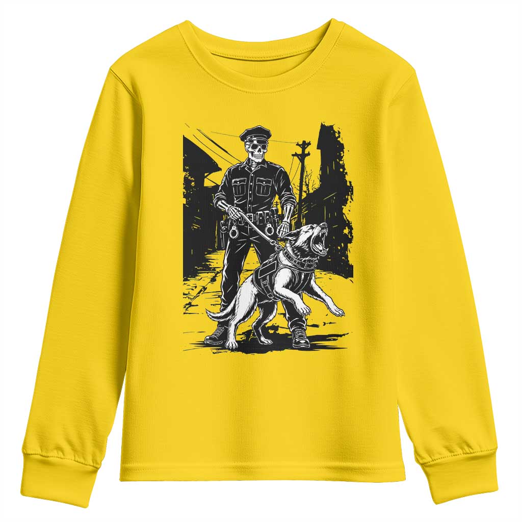 Skeleton Cop K9 German Shepherd Dog Youth Sweatshirt Dark Alley Spooky Law Enforcement Gift