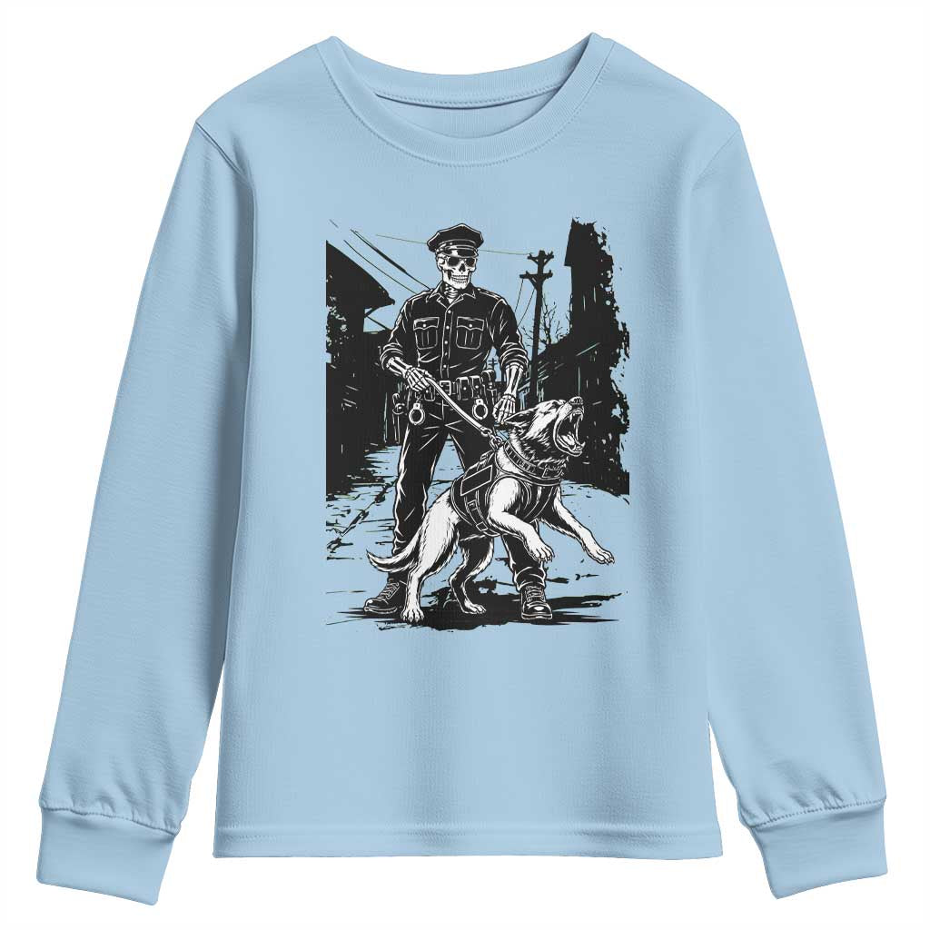 Skeleton Cop K9 German Shepherd Dog Youth Sweatshirt Dark Alley Spooky Law Enforcement Gift