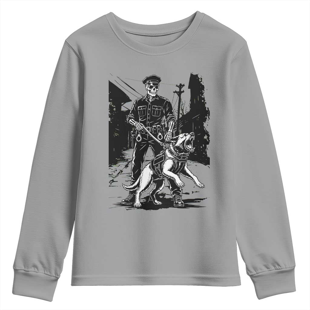 Skeleton Cop K9 German Shepherd Dog Youth Sweatshirt Dark Alley Spooky Law Enforcement Gift