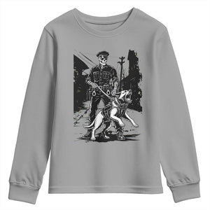 Skeleton Cop K9 German Shepherd Dog Youth Sweatshirt Dark Alley Spooky Law Enforcement Gift