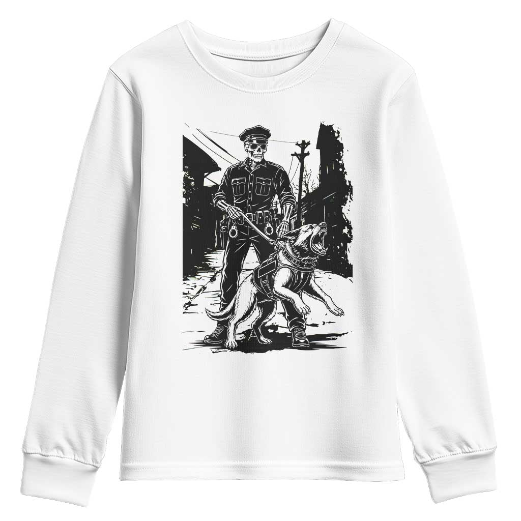 Skeleton Cop K9 German Shepherd Dog Youth Sweatshirt Dark Alley Spooky Law Enforcement Gift