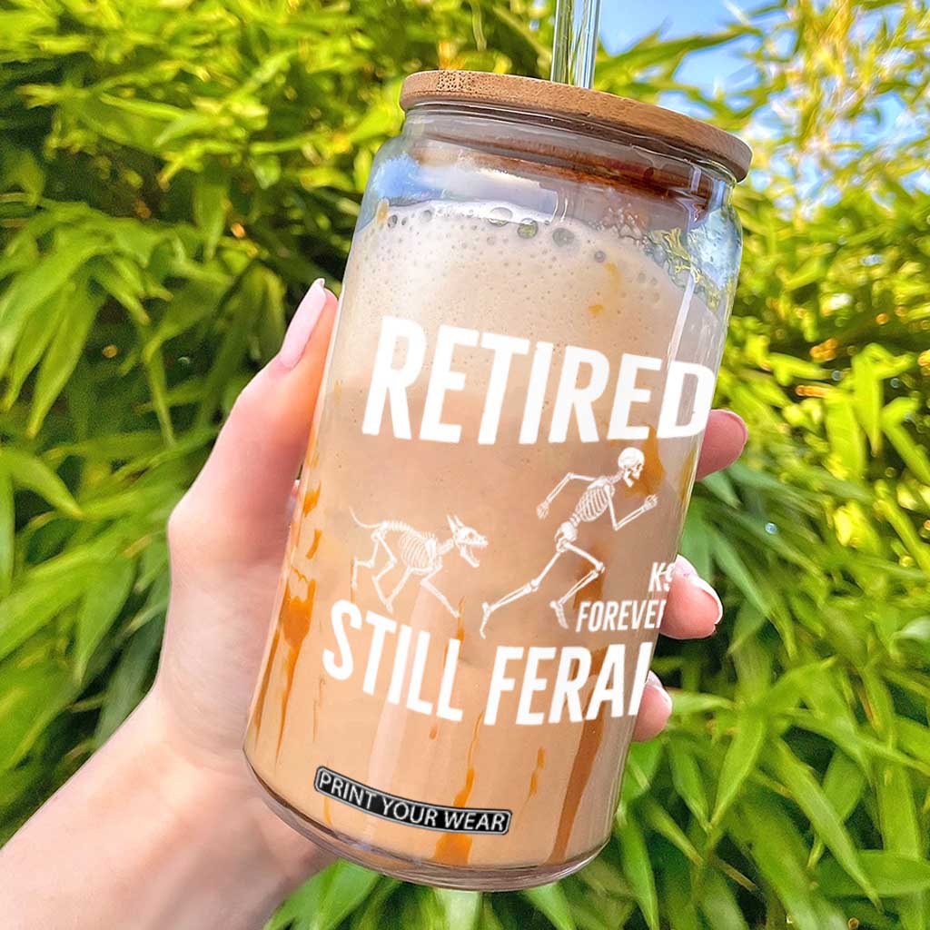 Funny Retired K9 Forever Still Feral Glass Can Police Dog Skeleton Handler Trainer Gift